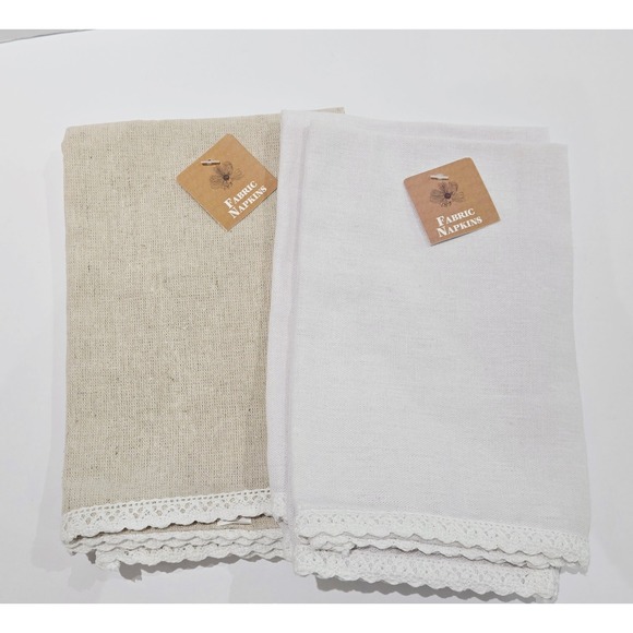 Other - Lot of 2 Cream & 2 White Cloth Napkins Cotton Linen Poly Nylon Rayon 17in x 17in